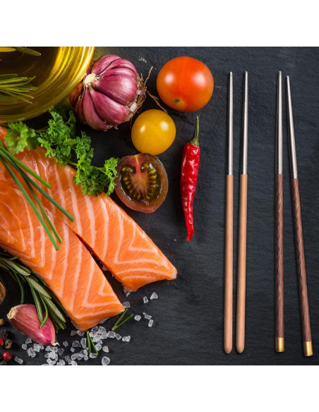 5 Pares de Palillos Reutilizables AKONEGE 25 cm Madera y Acero