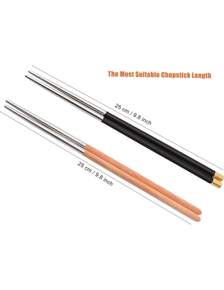 5 Pares de Palillos Reutilizables AKONEGE 25 cm Madera y Acero