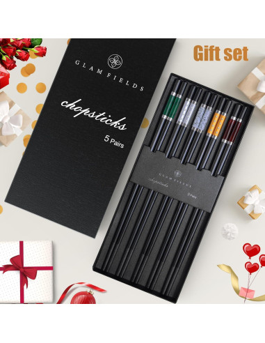 GLAMFIELDS 5 Pares Palillos Reutilizables Antideslizantes 24 cm