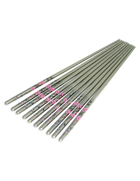 Palillos de Acero Inoxidable Happy Sales 5 Pares Flor de Cerezo