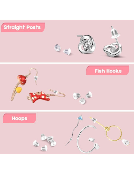 Respaldos de Aretes de Silicona iBayam 300 Piezas 4mm Transparentes