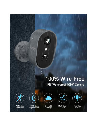Cámara de Seguridad ANRAN 3MP Inalámbrica IP66 con AI