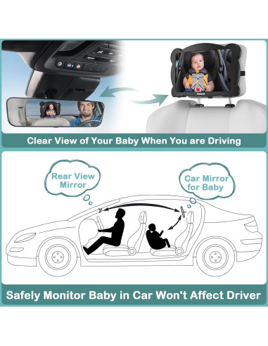 Espejo de Coche para Bebé Rohent Ajustable 360 Negro