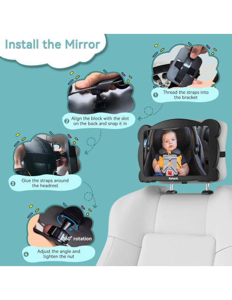 Espejo de Coche para Bebé Rohent Ajustable 360 Negro