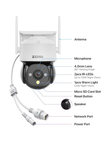 Cámara de Seguridad ZOSI C290 2MP WiFi IP 1080p con IA
