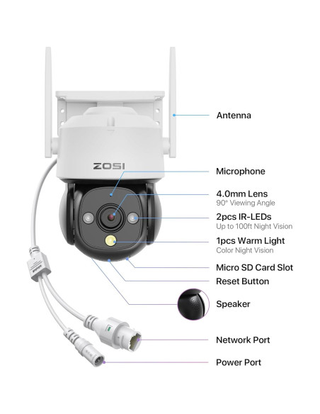 Cámara de Seguridad ZOSI C290 2MP WiFi IP 1080p con IA