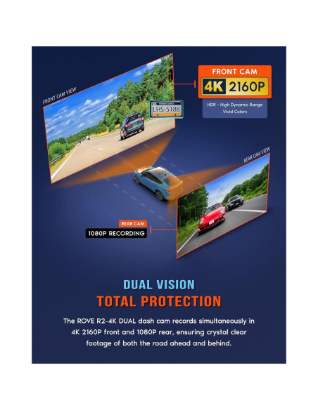 Cámara Dash ROVE R2-4K DUAL Frontal y Trasera 4K 1080P