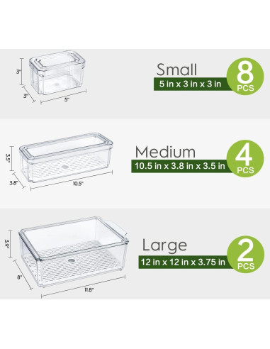 14 Contenedores Organizadores de Refrigerador Sin BPA