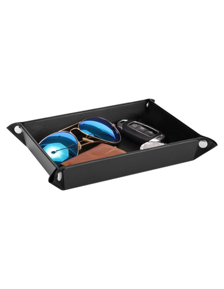Bandeja Valet Luxspire de Cuero PU Negra - Mediana