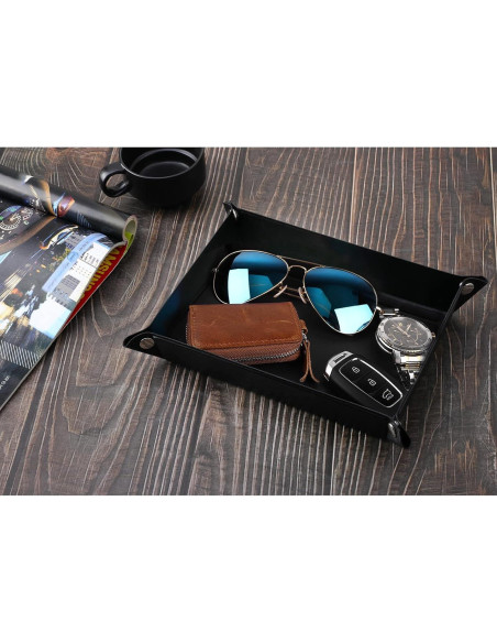 Bandeja Valet Luxspire de Cuero PU Negra - Mediana