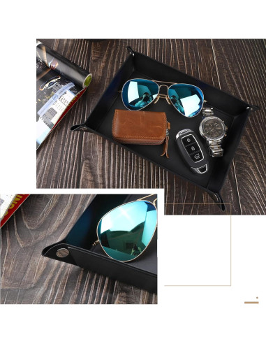 Bandeja Valet Luxspire de Cuero PU Negra - Mediana