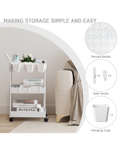 Carro de Almacenamiento danpinera 3 Niveles Blanco