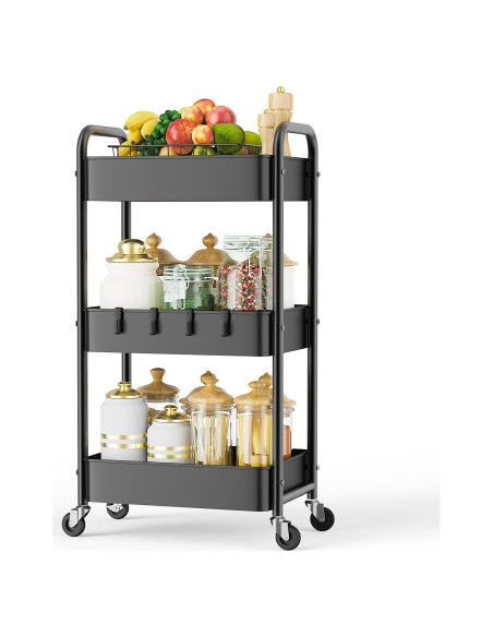 Carro de Utilidad Rodante LEHOM 3 Niveles Metal Negro