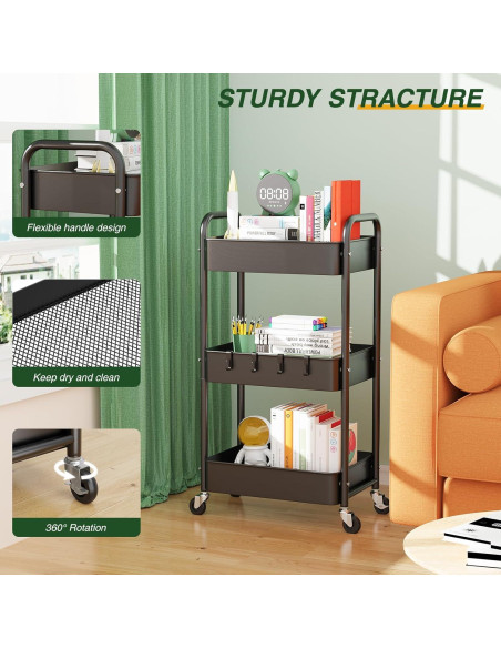 Carro de Utilidad Rodante LEHOM 3 Niveles Metal Negro