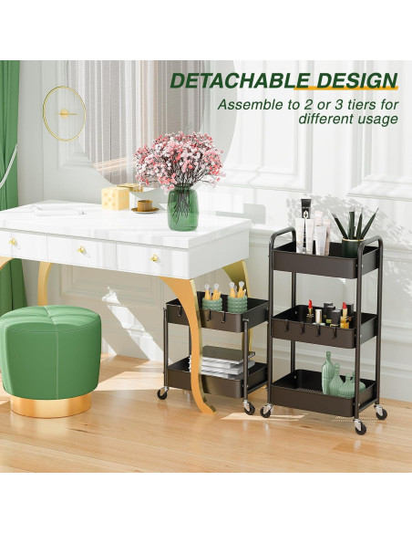 Carro de Utilidad Rodante LEHOM 3 Niveles Metal Negro