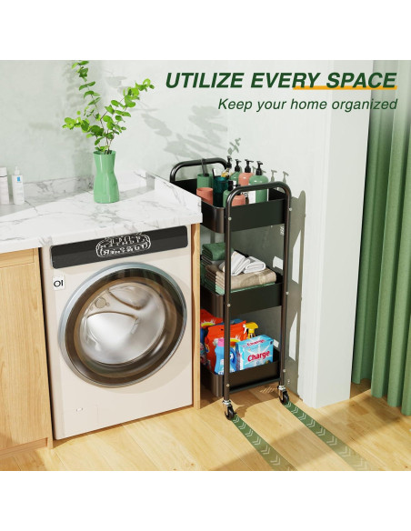 Carro de Utilidad Rodante LEHOM 3 Niveles Metal Negro