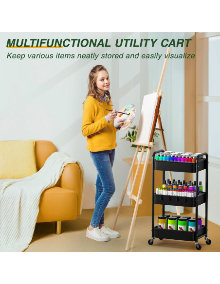 Carro de Utilidad Rodante LEHOM 3 Niveles Metal Negro