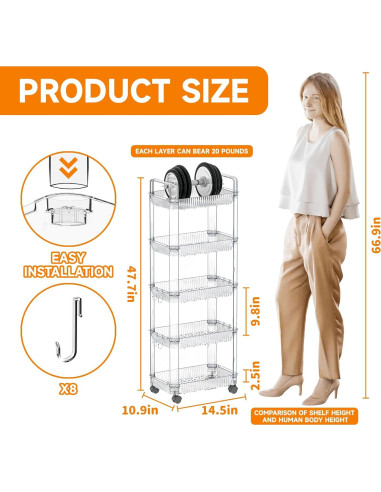 Carro Rodante de 5 Niveles SuoXing Acrílico Transparente