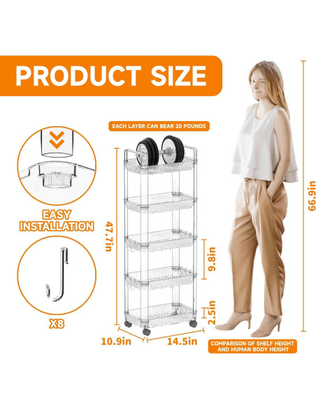 Carro Rodante de 5 Niveles SuoXing Acrílico Transparente Carro Rodante de 5 Niveles SuoXing Acrílico Transparente