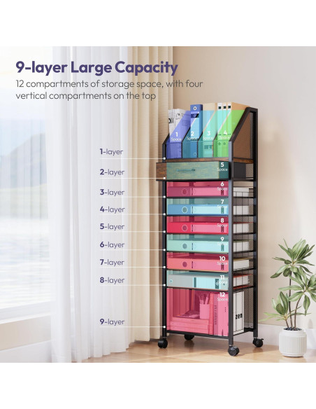 Carro de Archivos Rodante SWTYMIKI 9 Niveles Espresso Carro de Archivos Rodante SWTYMIKI 9 Niveles Espresso