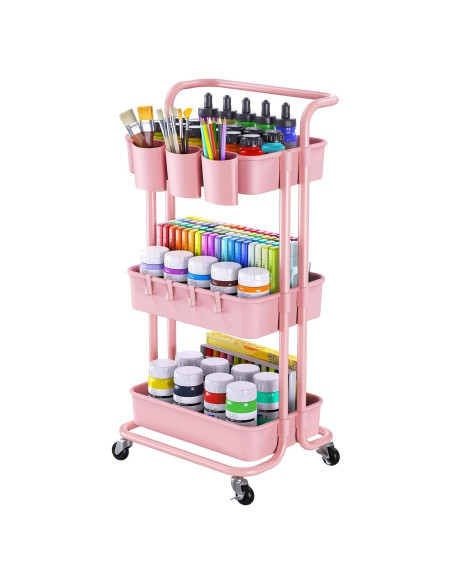 Carro Rodante de 3 Niveles Pipishell Rosa con Ruedas