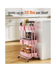 Carro Rodante de 3 Niveles Pipishell Rosa con Ruedas 2