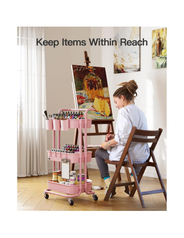 Carro Rodante de 3 Niveles Pipishell Rosa con Ruedas