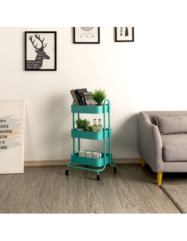 Carro de Almacenamiento Rodante Metal 3 Niveles Bestmart Azul
