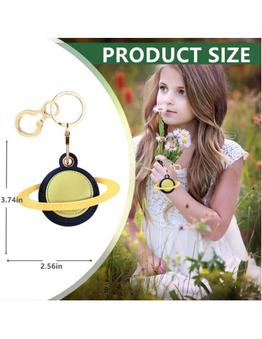 Funda de cuero PU BORKUANA para AirTag Planeta Azul Amarillo