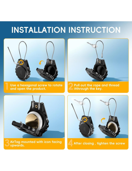 Soporte para llavero Airtag JEANUE 4 Pack Negro Impermeable Soporte para llavero Airtag JEANUE 4 Pack Negro Impermeable