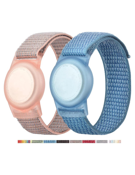 Paquete 2 Pulseras Protectores AirTag Nylon Yiurcy Azul Rosa