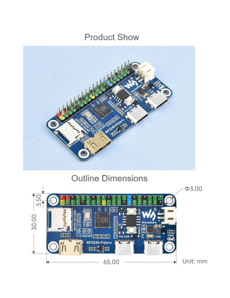 Placa de desarrollo Waveshare RP2040-PiZero 19.94g DVI USB Placa de desarrollo Waveshare RP2040-PiZero 19.94g DVI USB
