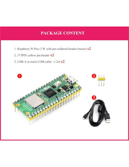 2PCS Placa Microcontrolador UeeKKoo RPi Pico 2 W WiFi Bluetooth