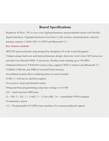 2PCS Placa Microcontrolador UeeKKoo RPi Pico 2 W WiFi Bluetooth