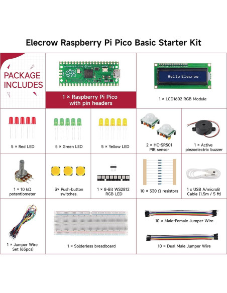 Kit de Inicio Raspberry Pi Pico ELECROW - 25 Proyectos Básicos