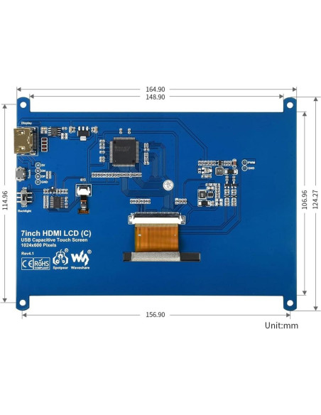 Pantalla Táctil Capacitiva 7" Waveshare HDMI 1024x600