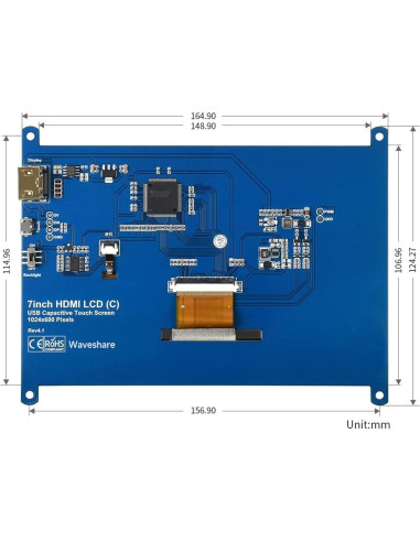 Pantalla Táctil Capacitiva 7" Waveshare HDMI 1024x600