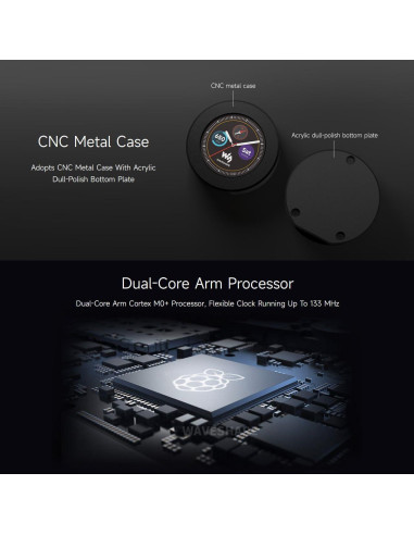 Placa MCU Waveshare RP2040-LCD-1.28 con Acelerómetro y Giroscopio