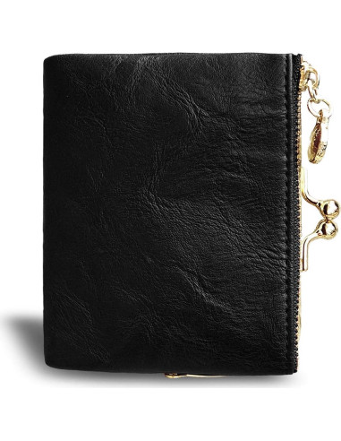 Billetera Bifold Pequeña AOXONEL para Mujeres RFID Cuero Negro