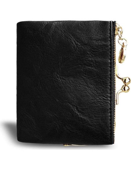 Billetera Bifold Pequeña AOXONEL para Mujeres RFID Cuero Negro