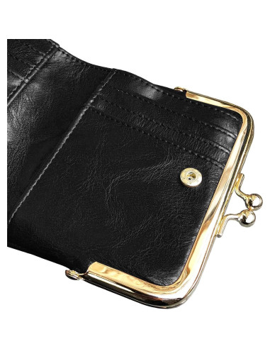 Billetera Bifold Pequeña AOXONEL para Mujeres RFID Cuero Negro