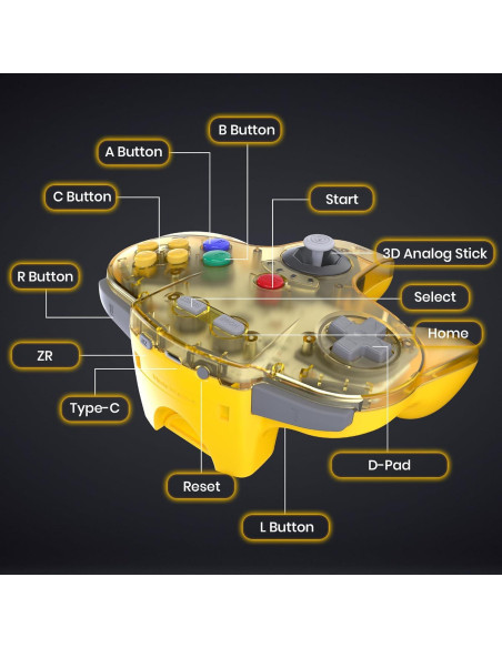 Controlador Inalámbrico N64 SAFFUN para Switch Online Amarillo Controlador Inalámbrico N64 SAFFUN para Switch Online Amarillo