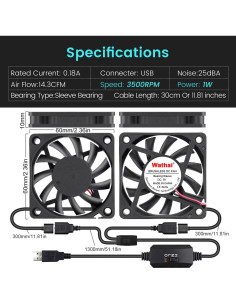 Ventilador USB Wathai 60mm x 10mm con Control de Velocidad 2