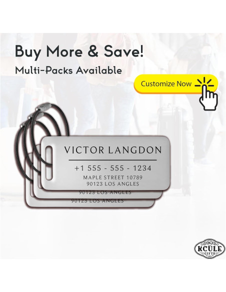 Etiquetas de Equipaje Personalizadas KCULE Acero Inoxidable 7.62x3.18cm