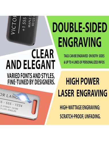 Etiquetas de Equipaje Personalizadas KCULE Acero Inoxidable 7.62x3.18cm