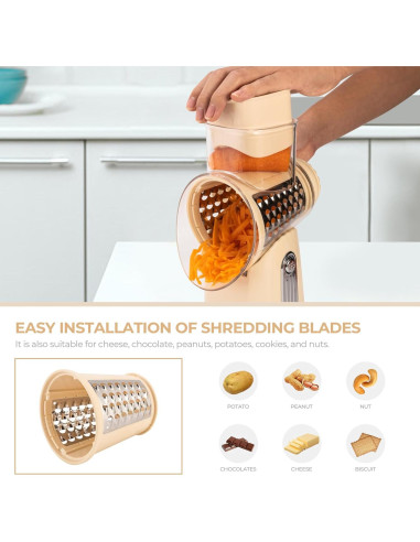 Rallador de Queso Rotary SUSTEAS con 5 Cuchillas y Base de Succión