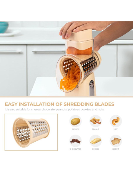 Rallador de Queso Rotary SUSTEAS con 5 Cuchillas y Base de Succión