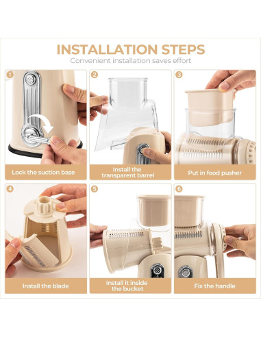 Rallador de Queso Rotary SUSTEAS con 5 Cuchillas y Base de Succión