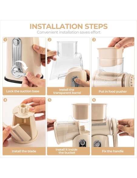 Rallador de Queso Rotary SUSTEAS con 5 Cuchillas y Base de Succión