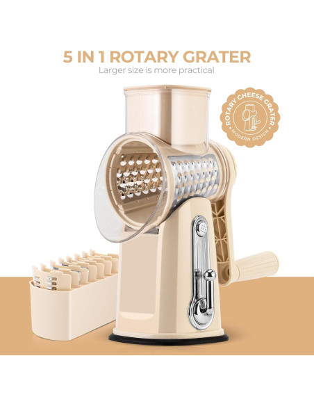 Rallador de Queso Rotary SUSTEAS con 5 Cuchillas y Base de Succión